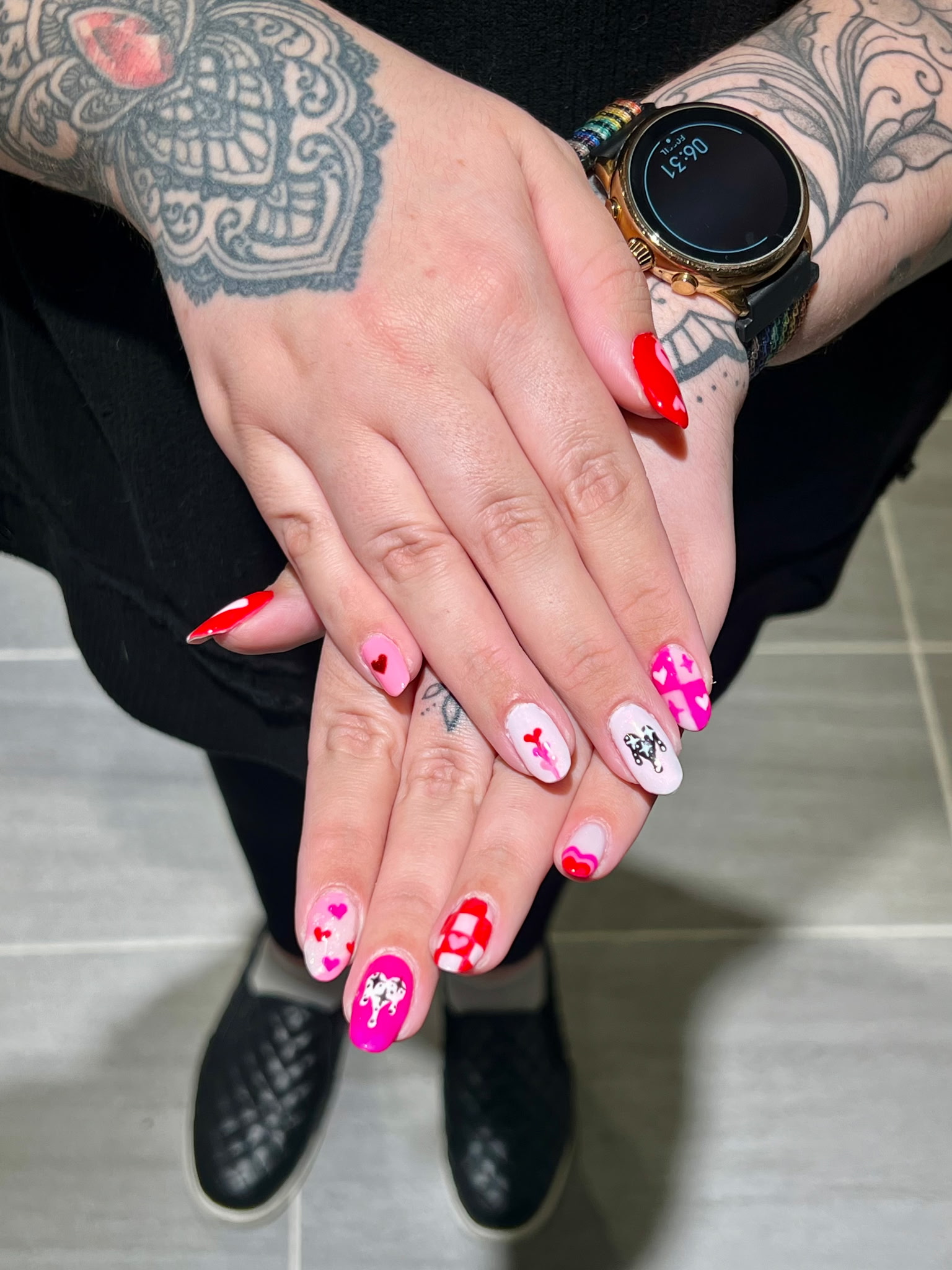 Pink and white nails